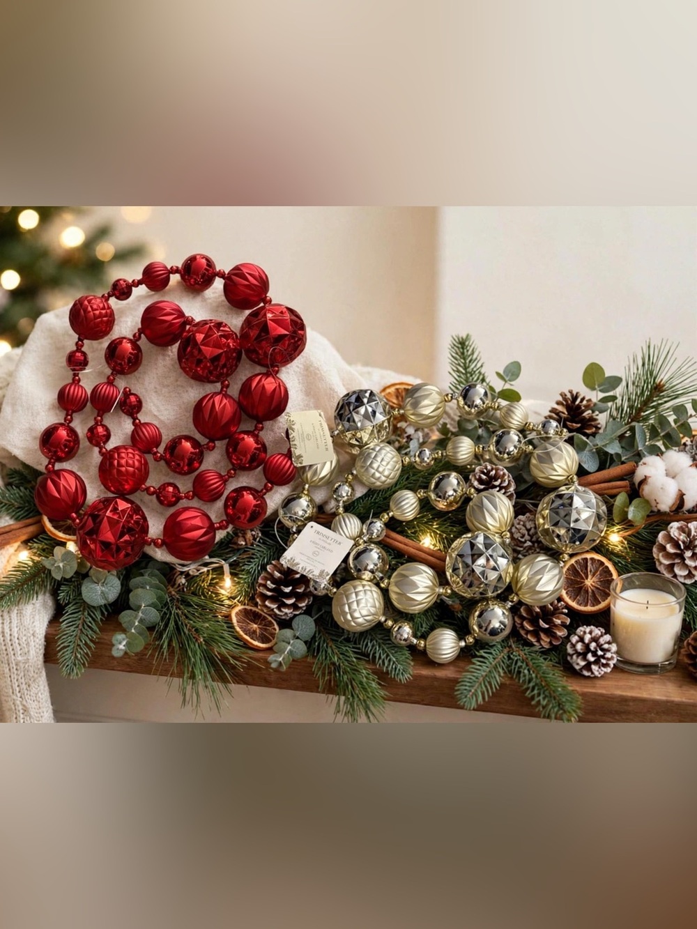 NWT -TRIMSETTER Set of 2 Ornament Garlands 6ft Each Red Gold Silver Christmas - Picture 8 of 11